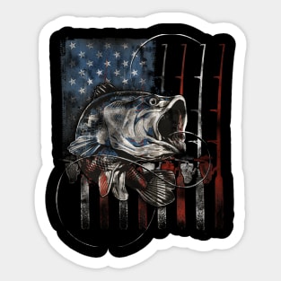 Fishing American Flag Vintage Usa Bass Fisherman Gift Sticker